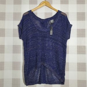 Navy Sparkle Open-Knit Top